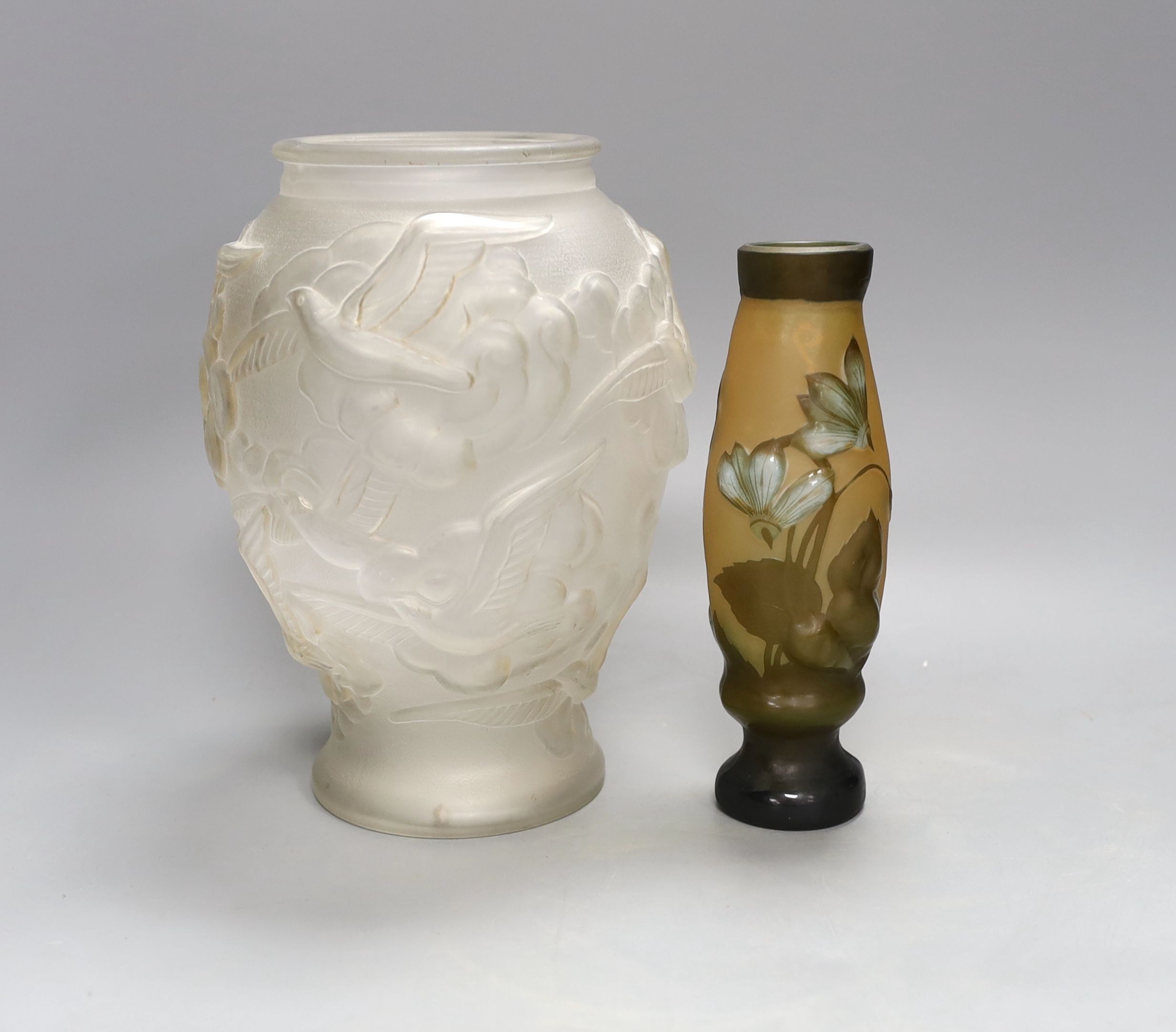 A Galle style, 20cm high, vase and another